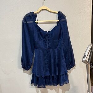City Studio Navy Blue Blouse with Ruffle Detail
